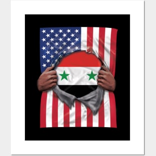 Syria Flag American Flag Ripped - Gift for Syrian From Syria Posters and Art